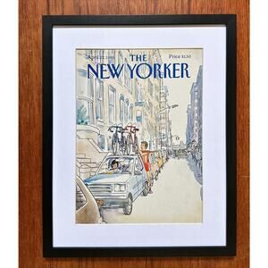 Framed 1985 New Yorker Magazine April 22 Cover Bicycle City Street
